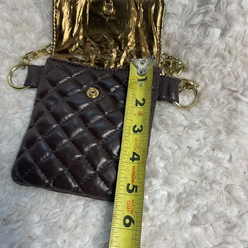 Michael Kors Brown faux leather quilted mini crossbody/fanny pack chain accent